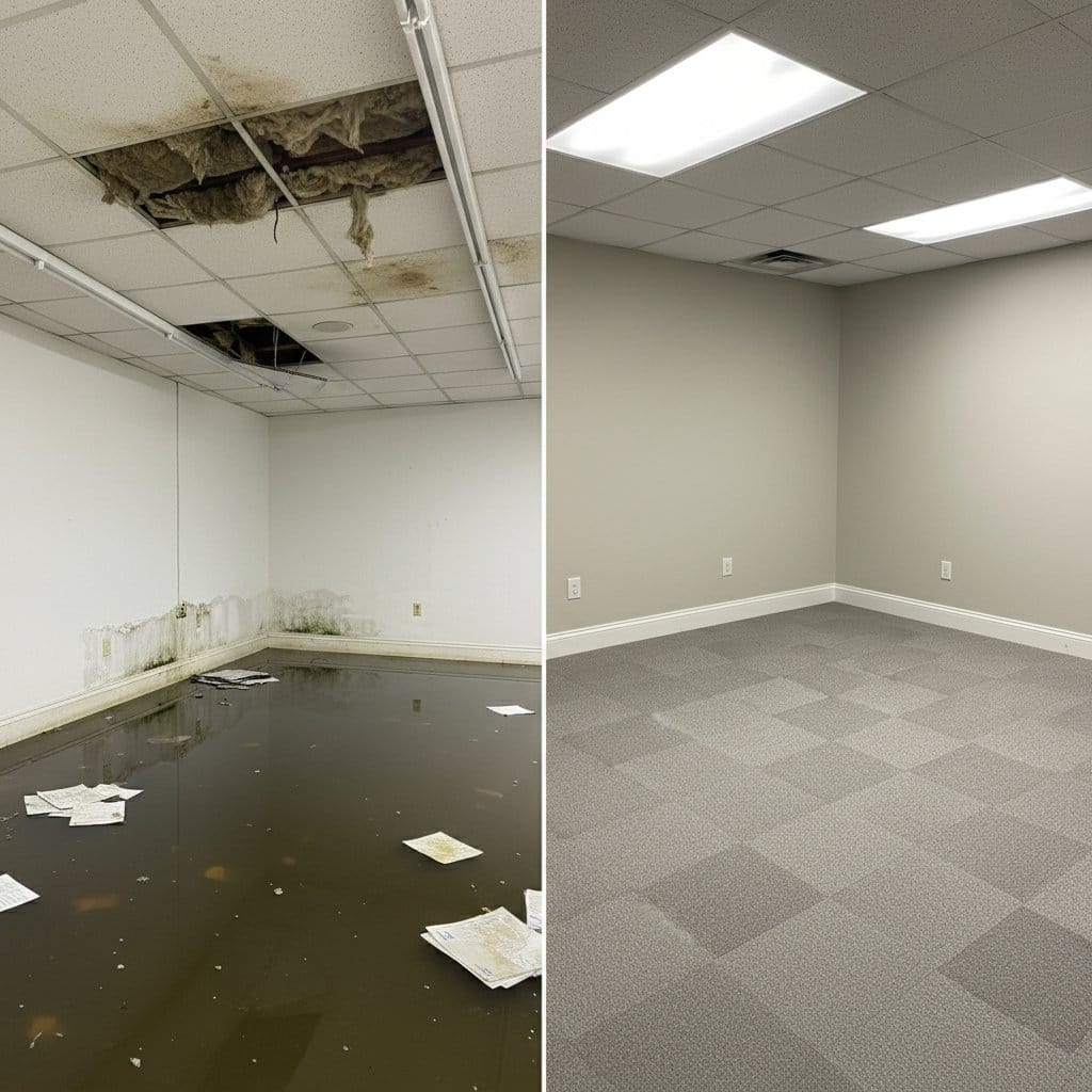Wyckoff Water Damage Restoration commercial office space restoration before and after in Wyckoff