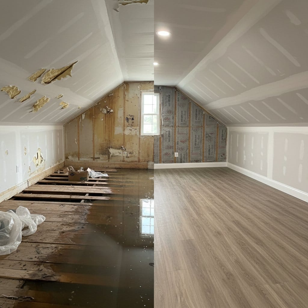 Wyckoff Water Damage Restoration attic space restoration before and after in Wyckoff